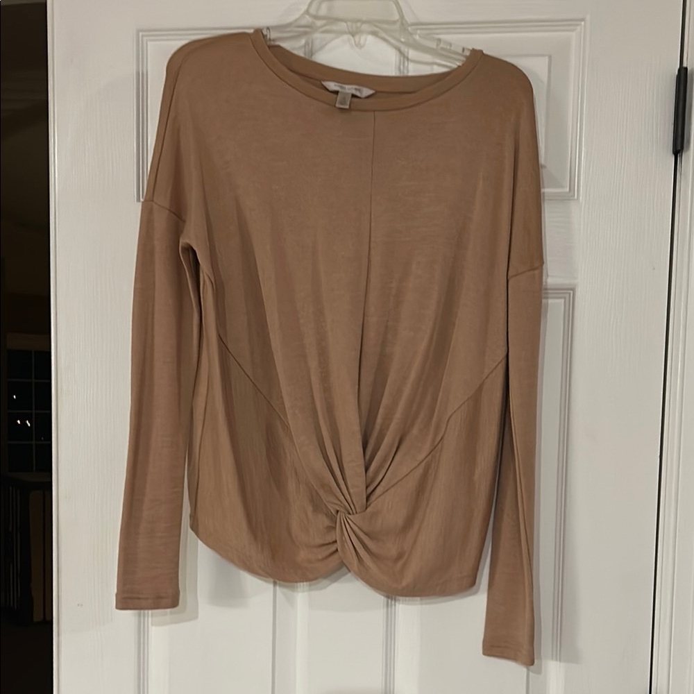 Banana Republic Tan Long Sleeve Tie Front Blouse